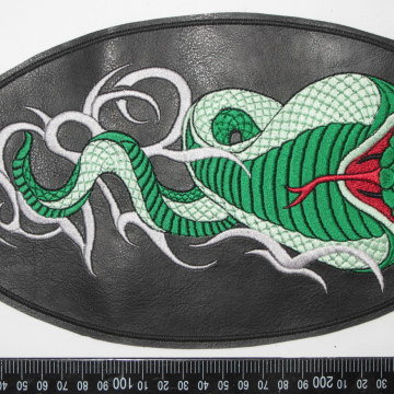 Green Snake Embroidered Faux Leather Patch #LSOE003