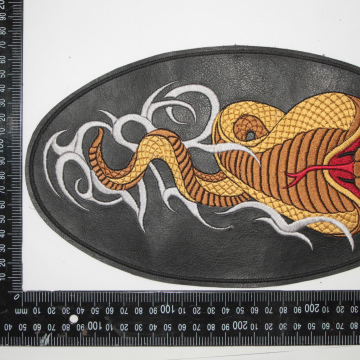 Gold Snake Embroidered Faux Leather Patch #LSOE005